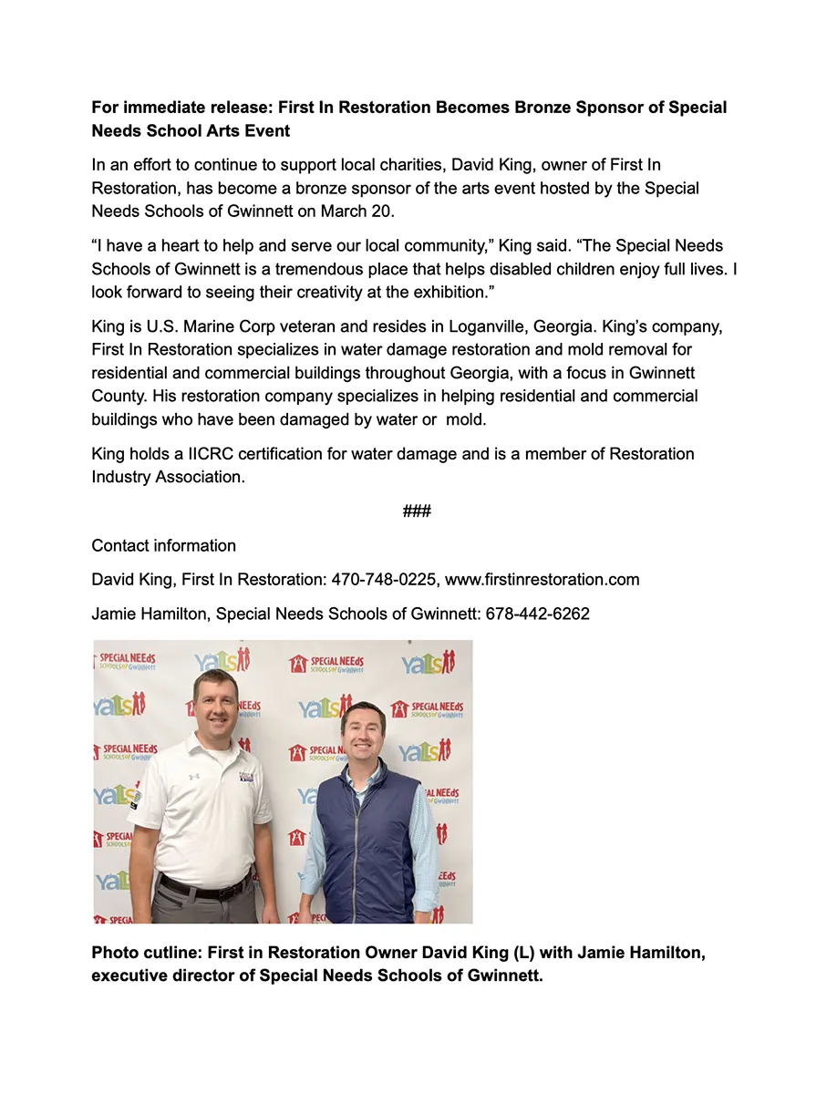 First In Press Release Example