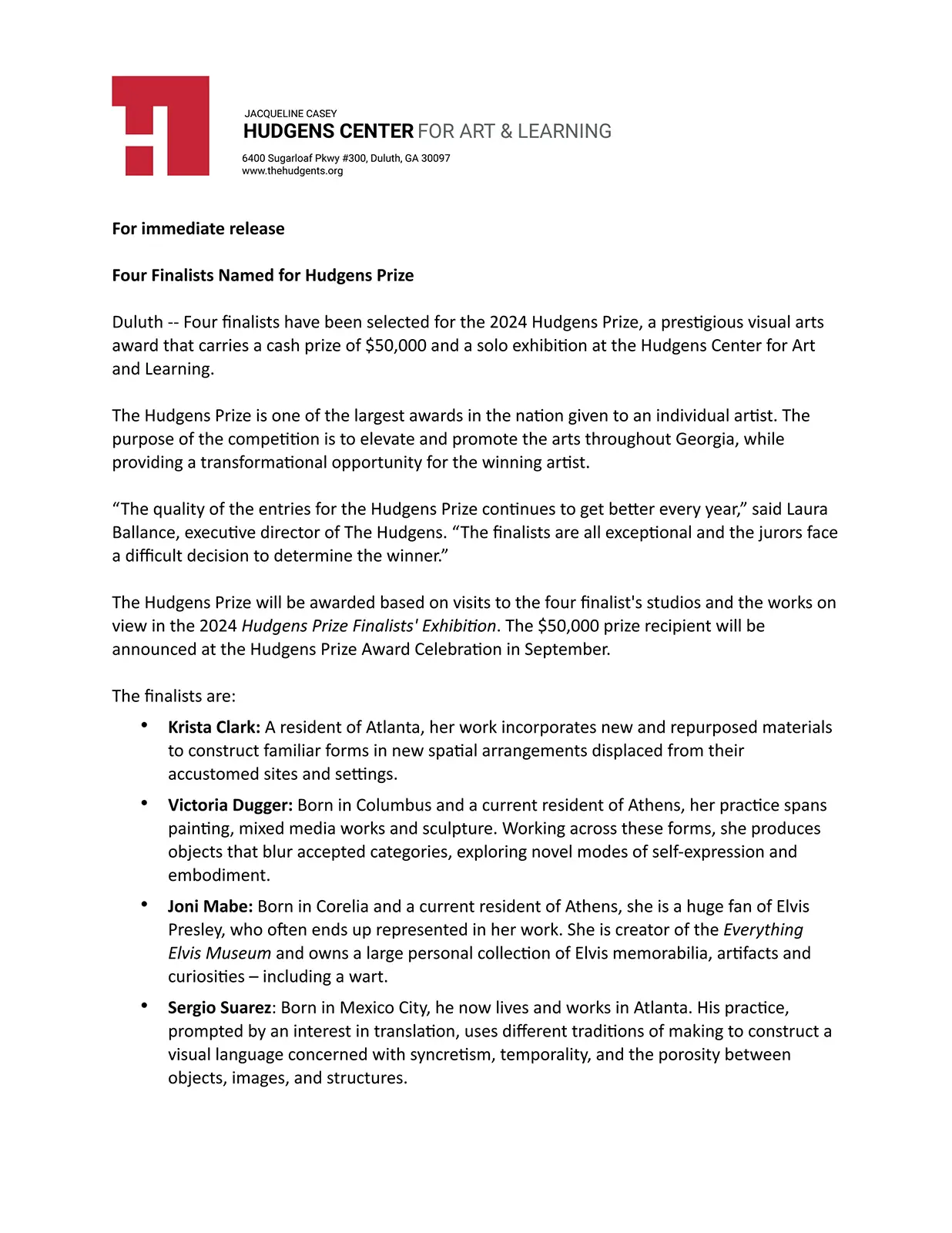 Hudgens Center Press Release Page 1