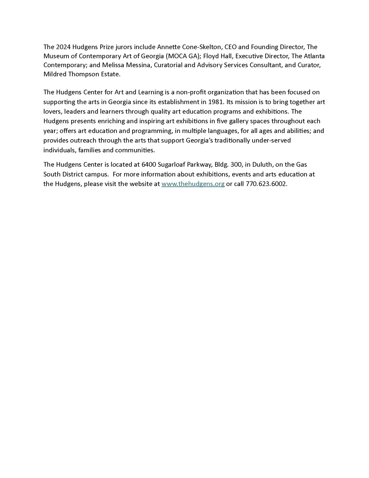 Hudgens Center Press Release Page 2