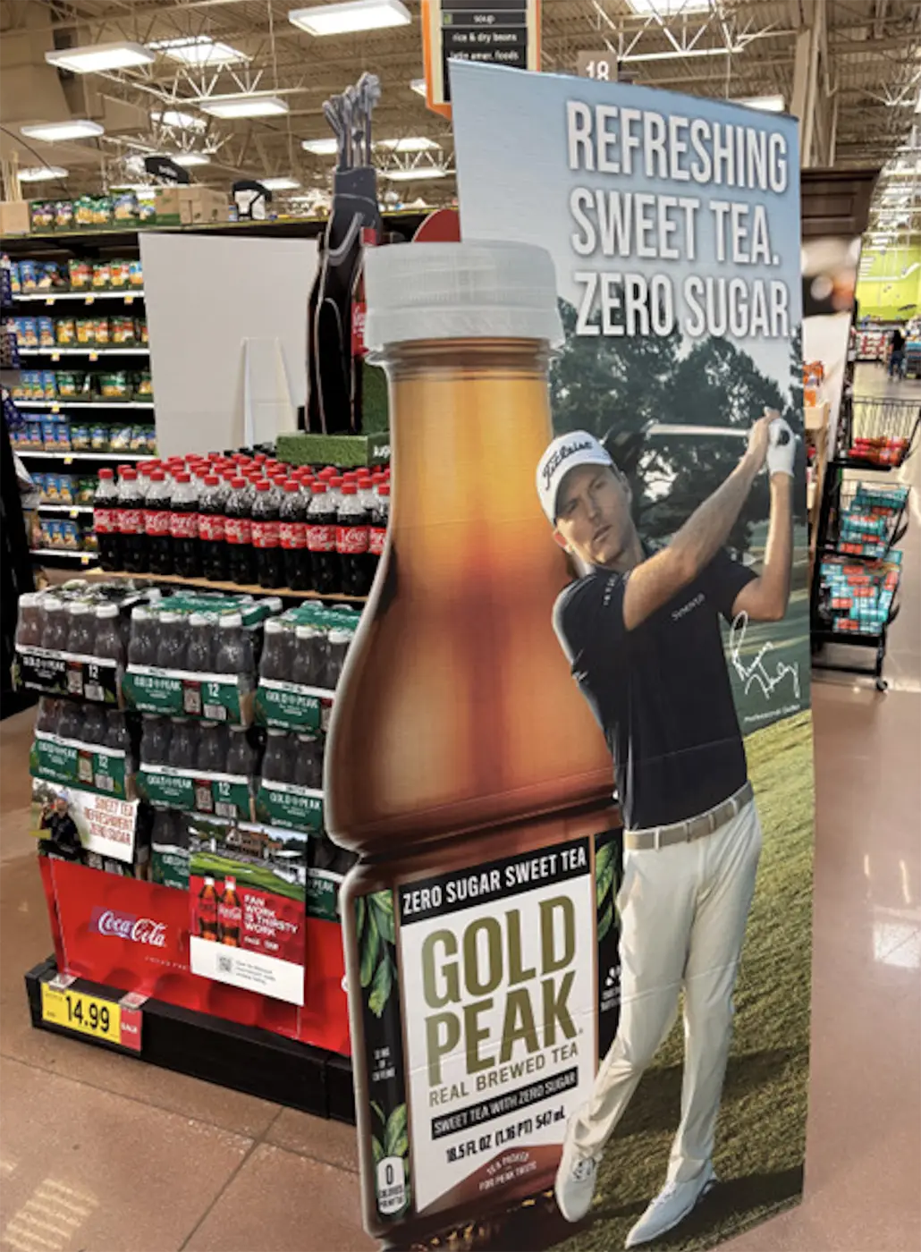 Gold Peak Tea retail standee photographed at a Kroger location in Georgia